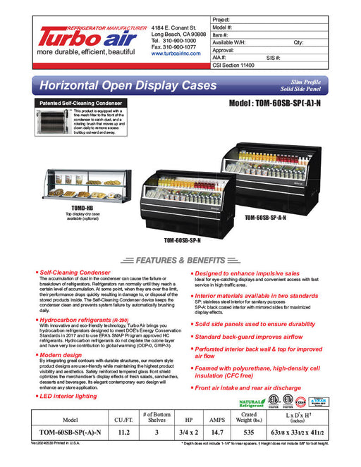 Turbo Air TOM-60SB-SP-N 63 3/8" Black Horizontal Open Air Cooler w/ (3) Levels, Stainless Steel Interior – Slim Line, 115v - Donut-Supplies.Com
