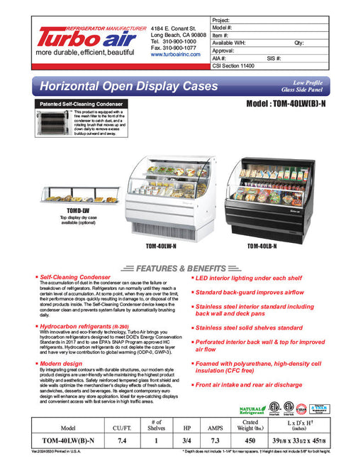 Turbo Air TOM-40LB-N 39" Horizontal Open Air Cooler w/ (2) Levels – Low Profile, Black Exterior, 115v - Donut-Supplies.Com