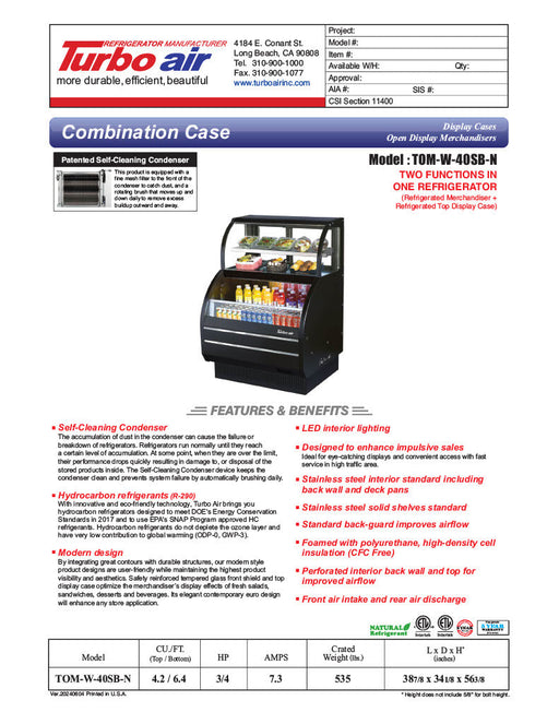 Turbo Air TOM-W-40SB-N 38 7/8" Black Horizontal Open Air Cooler w/ (4) Levels – Wide Display Merchandiser, 115v - Donut-Supplies.Com