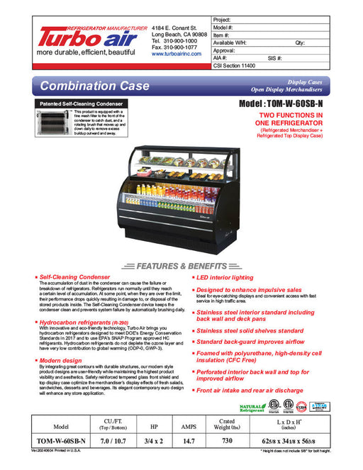 Turbo Air TOM-W-60SB-N 62 5/8" Black Horizontal Open Air Cooler w/ (4) Levels – Wide Display Merchandiser, 115v - Donut-Supplies.Com
