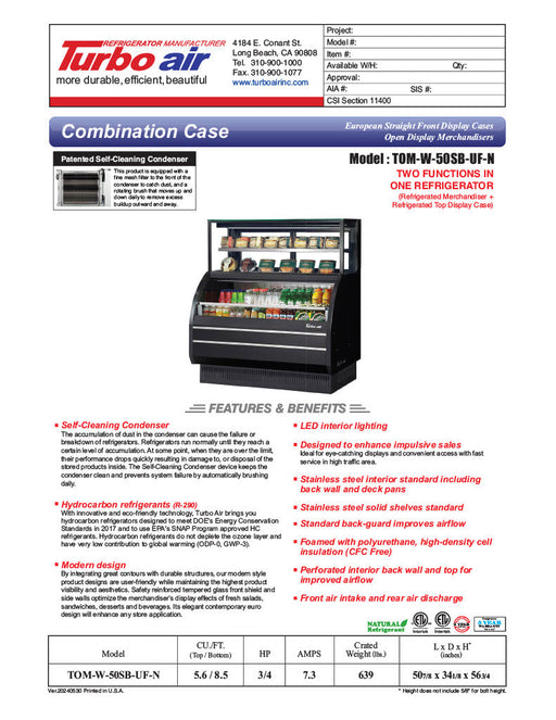 Turbo Air TOM-W-50SB-UF-N 50 7/8" Black Horizontal Open Air Cooler w/ (4) Levels – Ultra Front Display Merchandiser, 115v - Donut-Supplies.Com