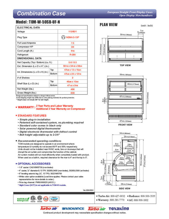 Turbo Air TOM-W-50SB-UF-N 50 7/8" Black Horizontal Open Air Cooler w/ (4) Levels – Ultra Front Display Merchandiser, 115v - Donut-Supplies.Com