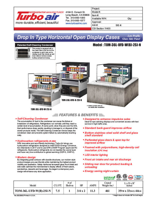Turbo Air TOM-36L-UFD-W-2SI-N 35 7/8" Drop-In Horizontal Open Air Cooler w/ (2) Levels – White Exterior, 115v - Donut-Supplies.Com