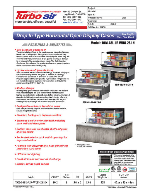 Turbo Air TOM-48L-UF-W-2SI-N 47 7/8" Drop-In Horizontal Open Air Cooler w/ (2) Levels – White Exterior, 115v (Copy) - Donut-Supplies.Com