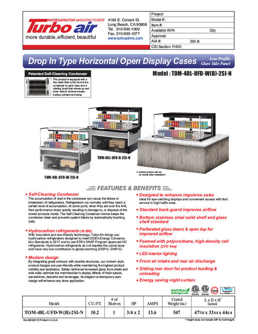 Turbo Air TOM-48L-UFD-W-2SI-N 48" Drop-In Horizontal Open Air Cooler w/ (2) Levels – White Exterior, 115v - Donut-Supplies.Com