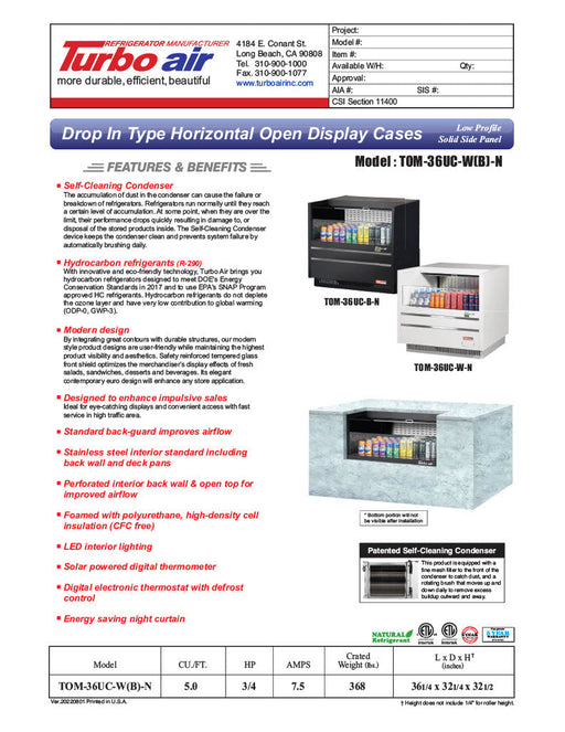Turbo Air TOM-36UC-W-N 36 1/4" Horizontal Open Air Cooler w/ (1) Level – White Exterior, 115v - Donut-Supplies.Com