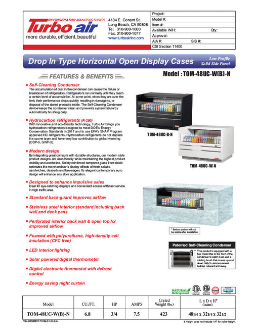 Turbo Air TOM-48UC-W-N 48 1/4" Horizontal Open Air Cooler w/ (1) Level – White Exterior, 115v - Donut-Supplies.Com