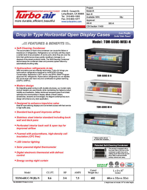 Turbo Air TOM-60UC-W-N 60 1/4" Horizontal Open Air Cooler w/ (1) Level – White Exterior, 115v - Donut-Supplies.Com