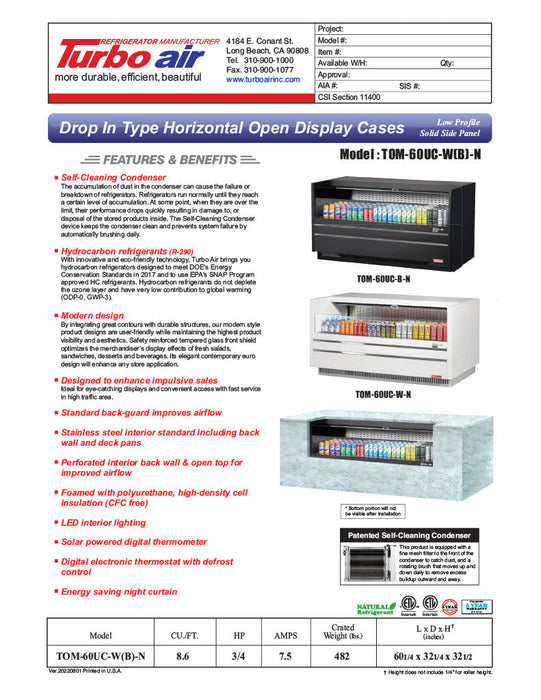 Turbo Air TOM-60UC-W-N 60 1/4" Horizontal Open Air Cooler w/ (1) Level – White Exterior, 115v - Donut-Supplies.Com