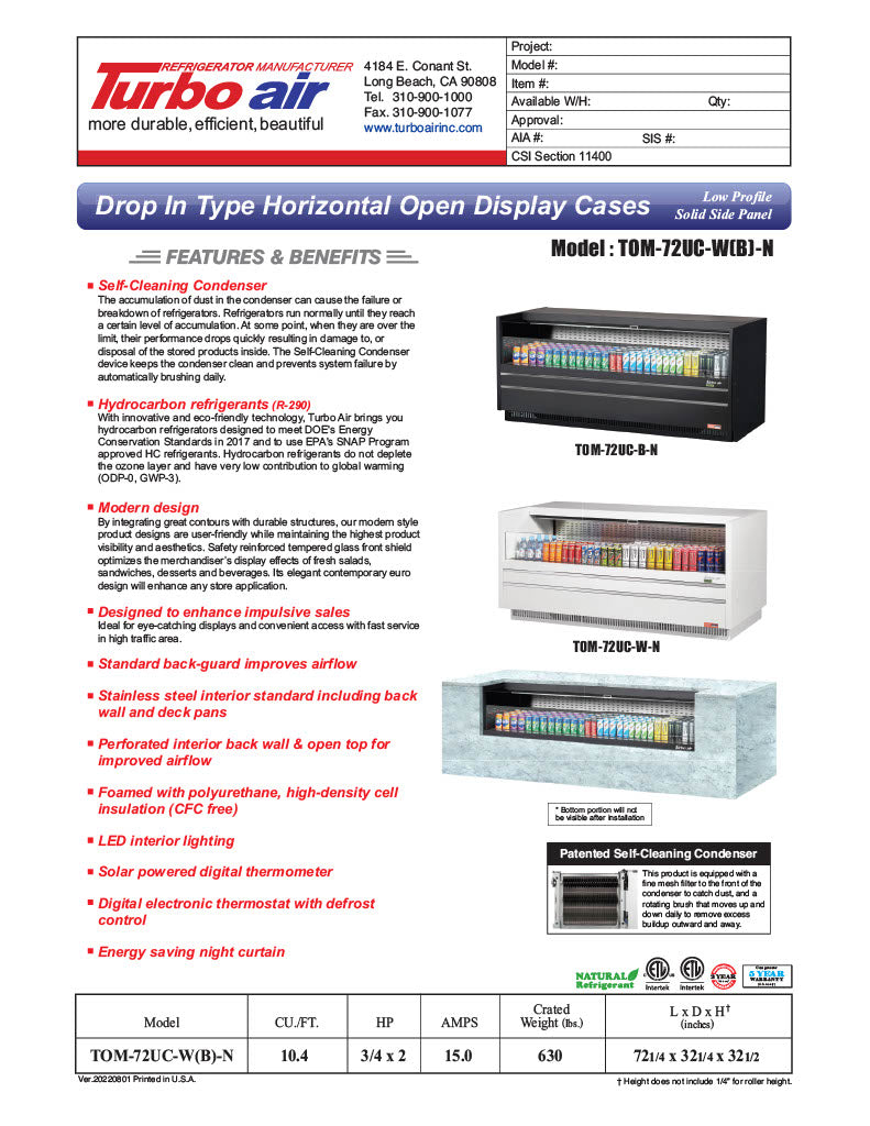 Turbo Air TOM-72UC-W-N 72 1/4" Horizontal Open Air Cooler w/ (1) Level – White Exterior, 115v - Donut-Equipment.com