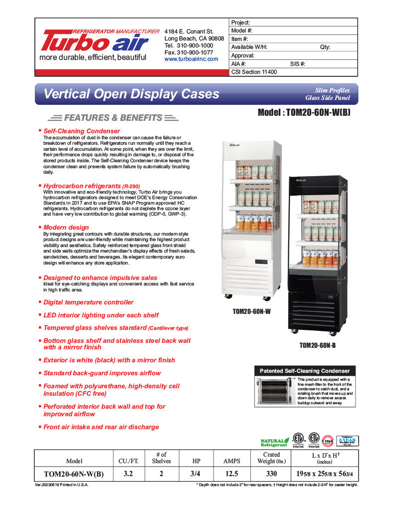 Turbo Air TOM20-60N-W 19 5/8" White Vertical Open Air Cooler – 3 Levels, 115v - Donut-Equipment.com