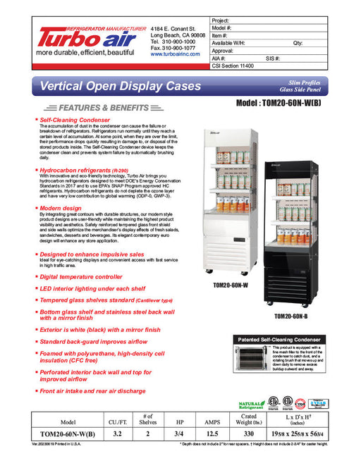 Turbo Air TOM20-60N-W 19 5/8" White Vertical Open Air Cooler – 3 Levels, 115v - Donut-Equipment.com