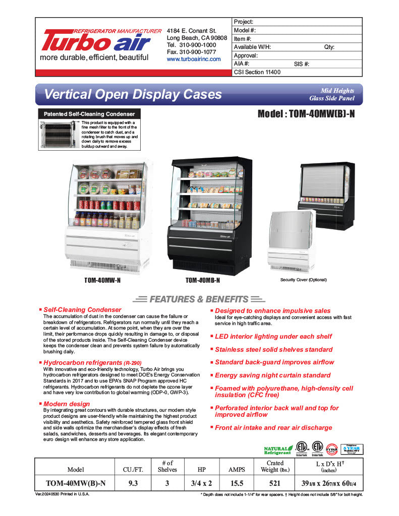 Turbo Air TOM-40MW-N 39" White Vertical Open Air Cooler – 4 Levels, 115v - Donut-Equipment.com
