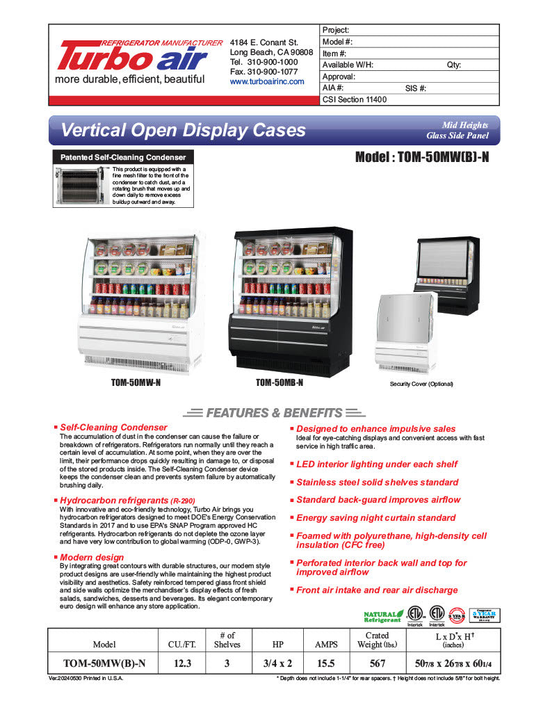 Turbo Air TOM-50MW-N 50 7/8" White Vertical Open Air Cooler – 4 Levels, 115v - Donut-Equipment.com