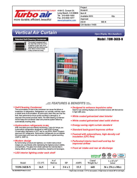 Turbo Air TOM-36EB-N 36" Black Vertical Open Air Cooler w/ (5) Levels, 115v - Donut-Supplies.Com