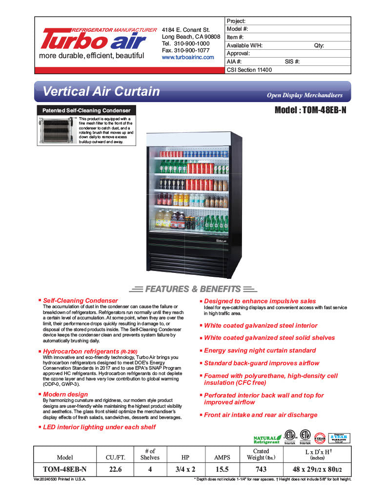 Turbo Air TOM-48EB-N 48" Black Vertical Open Air Cooler w/ (5) Levels, 115v - Donut-Equipment.com