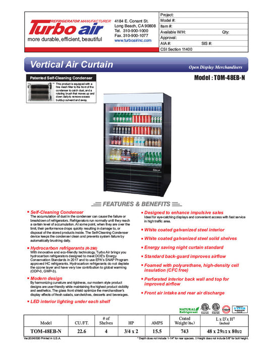 Turbo Air TOM-48EB-N 48" Black Vertical Open Air Cooler w/ (5) Levels, 115v - Donut-Supplies.Com