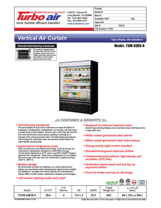 Turbo Air TOM-60EB-N 60" Black Vertical Open Air Cooler w/ (5) Levels, 115v - Donut-Supplies.Com