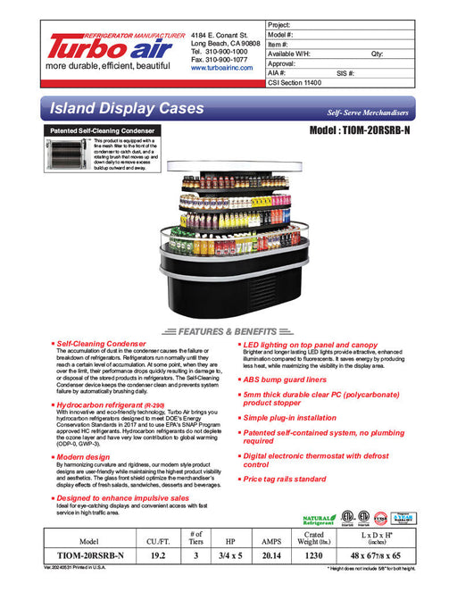 Turbo Air TIOM-20RSRB-N 48" Black Vertical Island Open Air Cooler with (4) Levels, 220v/1ph - Donut-Supplies.Com