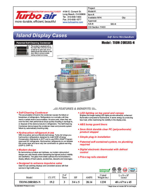 Turbo Air TIOM-20RSRS-N 48" Stainless Steel Vertical Island Open Air Cooler with (4) Levels, 220v/1ph - Donut-Supplies.Com