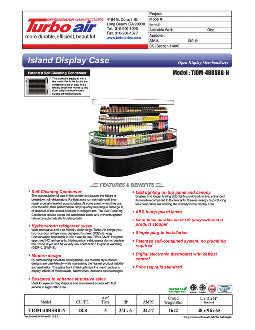 Turbo Air TIOM-48RSRB-N 48" Black Horizontal Island Open Air Cooler – 4 Level Display, 220v - Donut-Supplies.Com