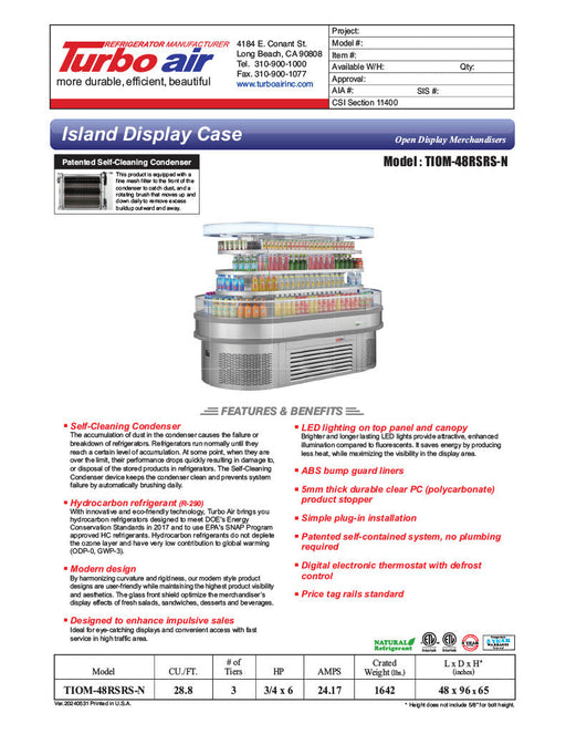 Turbo Air TIOM-48RSRS-N 48" Stainless Steel Horizontal Island Open Air Cooler – 4 Level Display, 220v - Donut-Supplies.Com