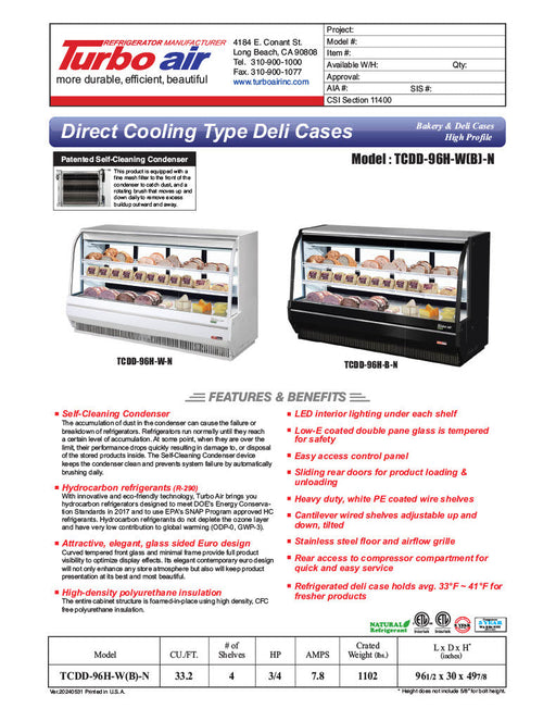 Turbo Air TCDD-96H-W-N 96-1/2" Curved Glass Full-Service Deli Display Case, 3 Levels, White Exterior, 115v - Donut-Supplies.Com