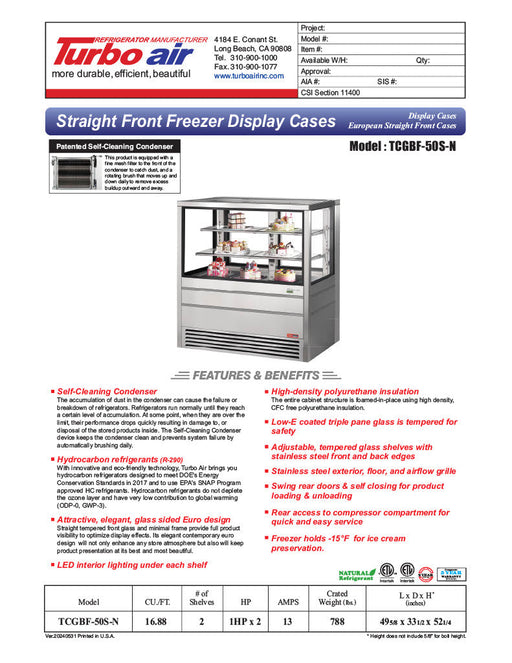 Turbo Air TCGBF-50S-N 49-5/8" Straight Glass Full-Service Freezer Bakery Display Case, 3 Levels, Stainless Steel Exterior, 220v/1ph - Donut-Supplies.Com