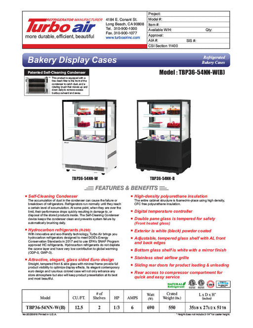 Turbo Air TBP36-54NN-B 35-3/8" Straight Glass Full-Service Bakery Display Case, 3 Levels, Black Exterior, 115v - Donut-Supplies.Com