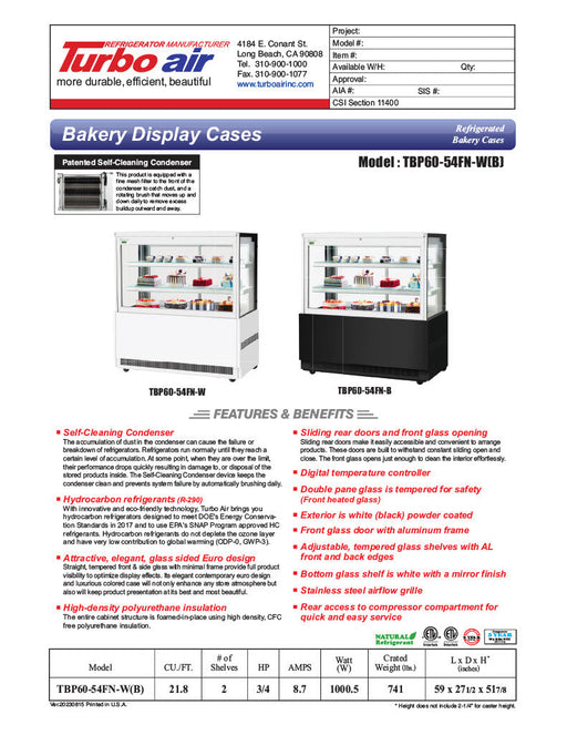 Turbo Air TBP60-54FN-B 59"  Refrigerated Bakery Display Case, 3 Levels, Black Exterior, 115v - Donut-Supplies.Com