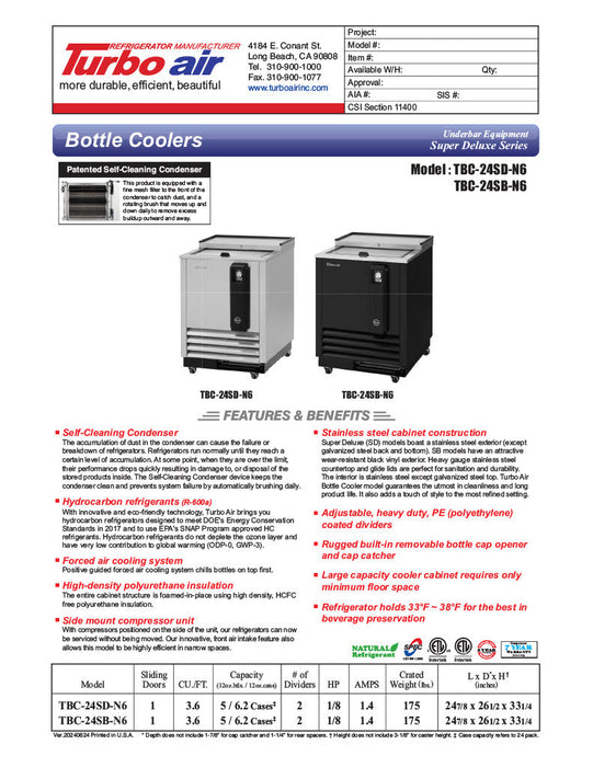 Turbo Air TBC-24SB-N6 24" Super Deluxe Black Exterior Bottle or Can Cooler - Donut-Supplies.Com