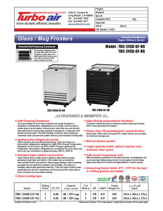 Turbo Air TBC-24SB-GF-N6 25" Black Laminate Exterior, Glass Froster - Donut-Supplies.Com