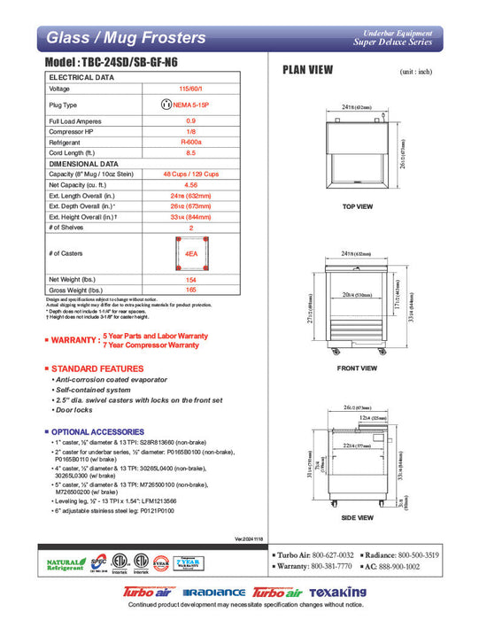 Turbo Air TBC-24SB-GF-N6 25" Black Laminate Exterior, Glass Froster - Donut-Supplies.Com