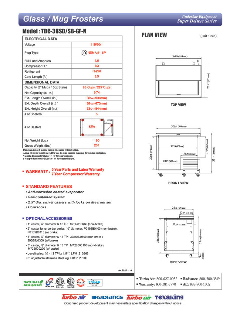 Turbo Air TBC-36SD-GF-N 36" Stainless Steel Glass Froster - Donut-Equipment.com