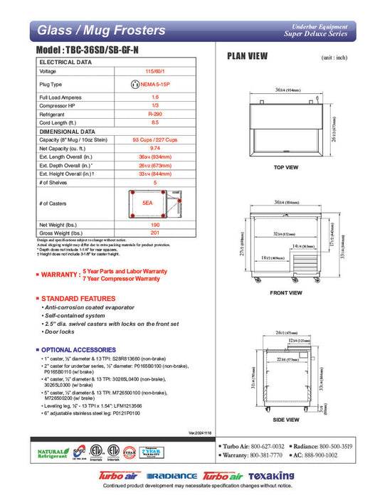 Turbo Air TBC-36SB-GF-N 36" Black Laminate Exterior, Glass Froster - Donut-Supplies.Com
