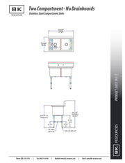BK Resources Stainless Steel 2 Compartment Sink w/ 10" Riser – 20"L x 16"W x 14"D Bowls - Donut-Equipment.com