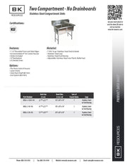 BK Resources Stainless Steel 2 Compartment Sink w/ 10" Riser – 24"L x 24"W x 14"D Bowls - Donut-Equipment.com