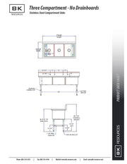 BK Resources Stainless Steel 3 Compartment Sink w/ 10" Riser – 24"L x 24"W x 14"D Bowls - Donut-Equipment.com