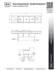 BK Resources Stainless Steel 3 Compartment Sink w/ 10" Riser & Drainboards – 24"L x 24"W x 14"D Bowls - Donut-Equipment.com