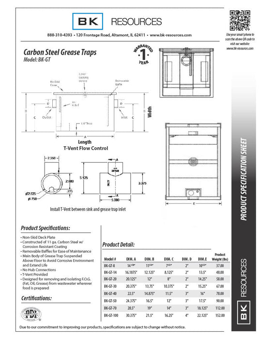 BK Resources 50 lb / 25 GPM Carbon Steel Grease Trap / Interceptor - Donut-Equipment.com