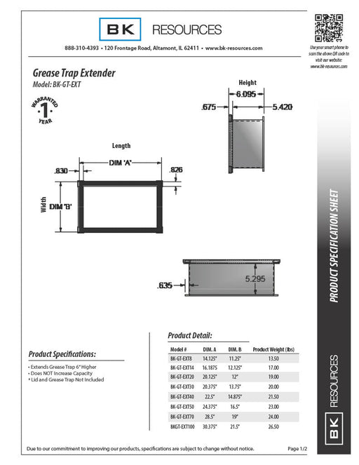 BK Resources Grease Trap Height Extender for BK-GT-50 - Donut-Equipment.com