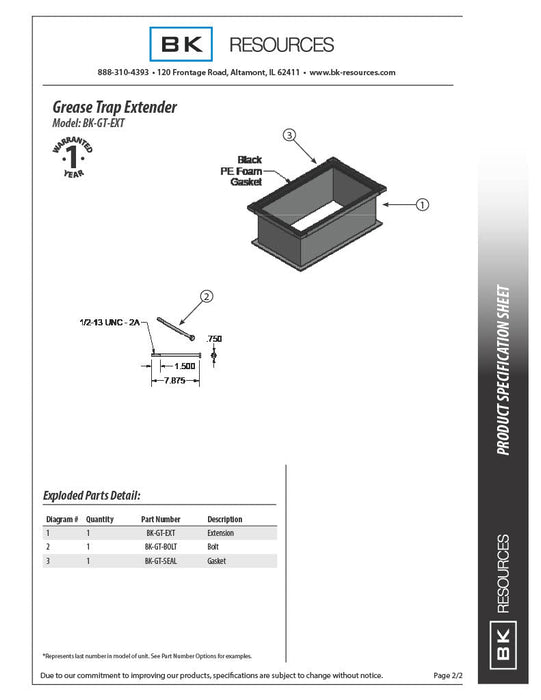 BK Resources Grease Trap Height Extender for BK-GT-30 - Donut-Equipment.com