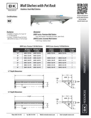 BK Resources 12" x 96" Stainless Steel T-430 18 Gauge Wall Shelf with Pot Rack - Donut-Equipment.com