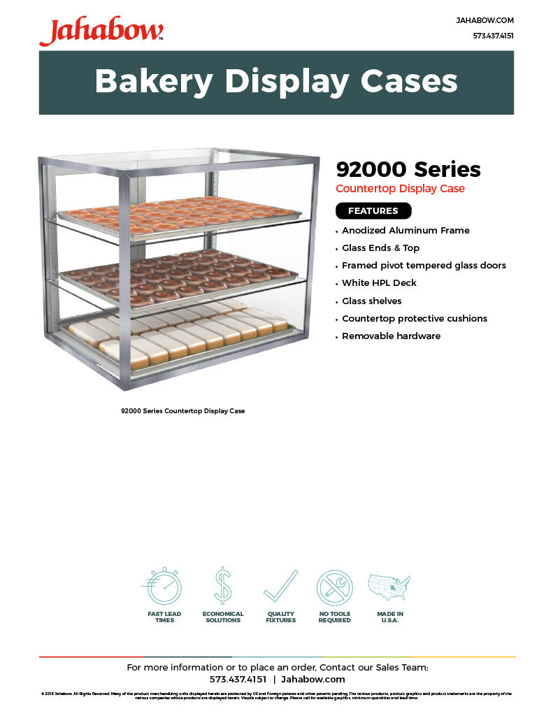 Jahabow 9200 Series 29"L x 20"D x 24"H Countertop Bakery Display Case – Aluminum, Tempered Glass, w/ 2 Shelves, Non-Refrigerated - Donut-Supplies.Com