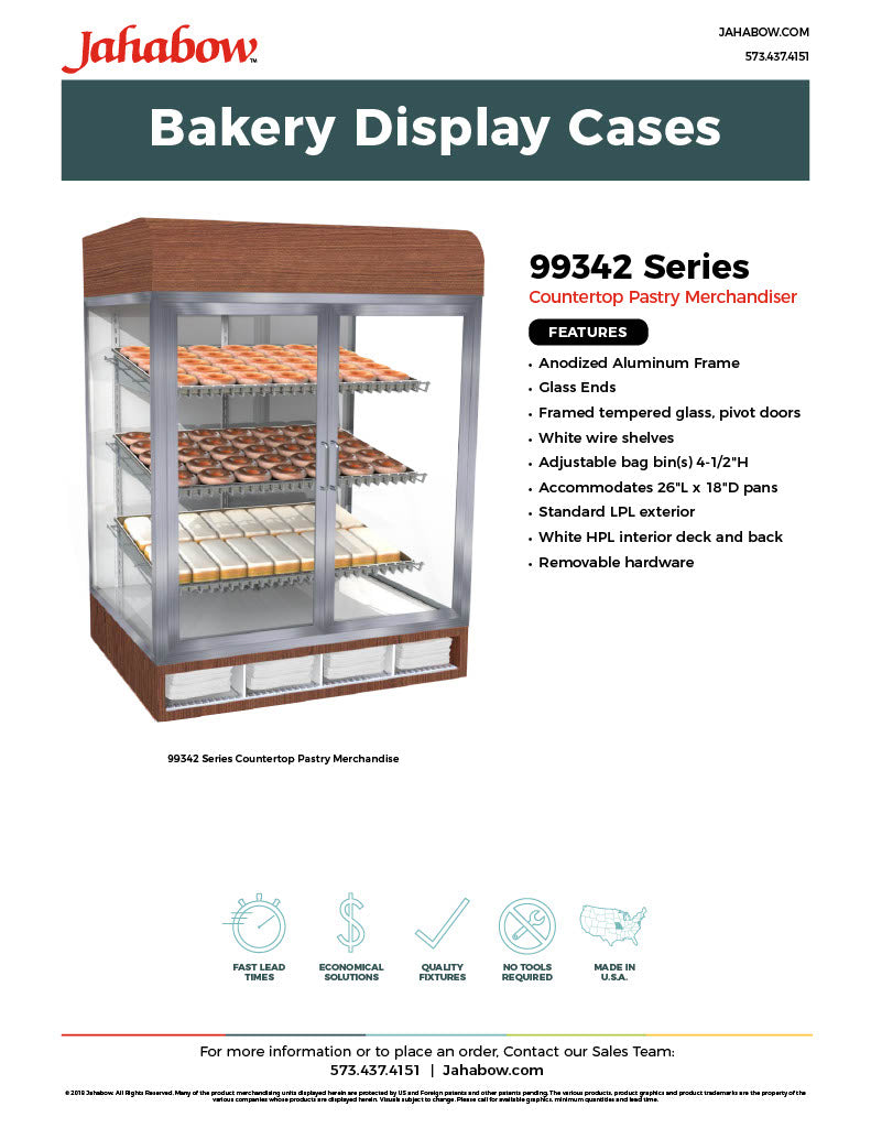 Jahabow 99342 Series 31"L x 24"D x 42-1/2"H Countertop Bakery Display Case – Aluminum, Tempered Glass, w/ 3 Shelves, Non-Refrigerated - Donut-Supplies.Com