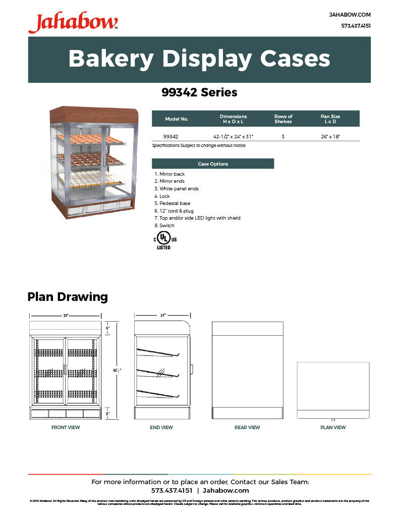 Jahabow 99342 Series 31"L x 24"D x 42-1/2"H Countertop Bakery Display Case – Aluminum, Tempered Glass, w/ 3 Shelves, Non-Refrigerated - Donut-Supplies.Com