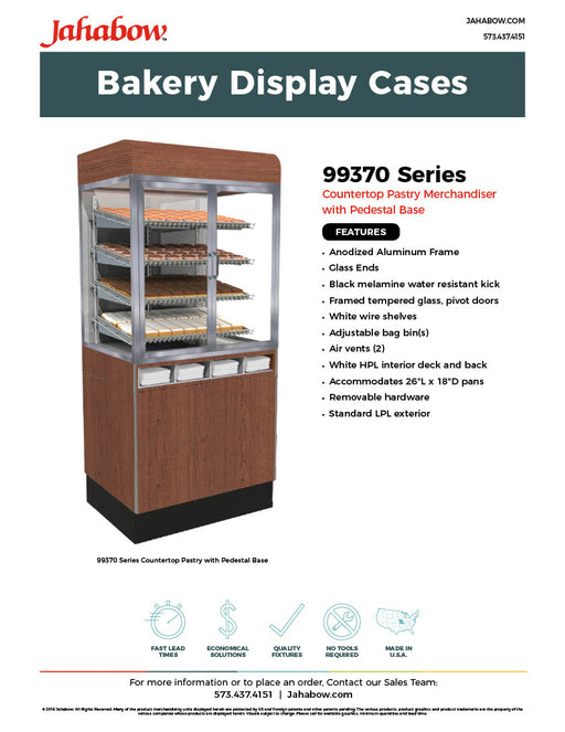 Jahabow 99370 Series 31"L x 24"D x 70"H Bakery Display Case with Pedestal Base – Aluminum, Tempered Glass, w/ 4 Shelves, Non-Refrigerated - Donut-Supplies.Com