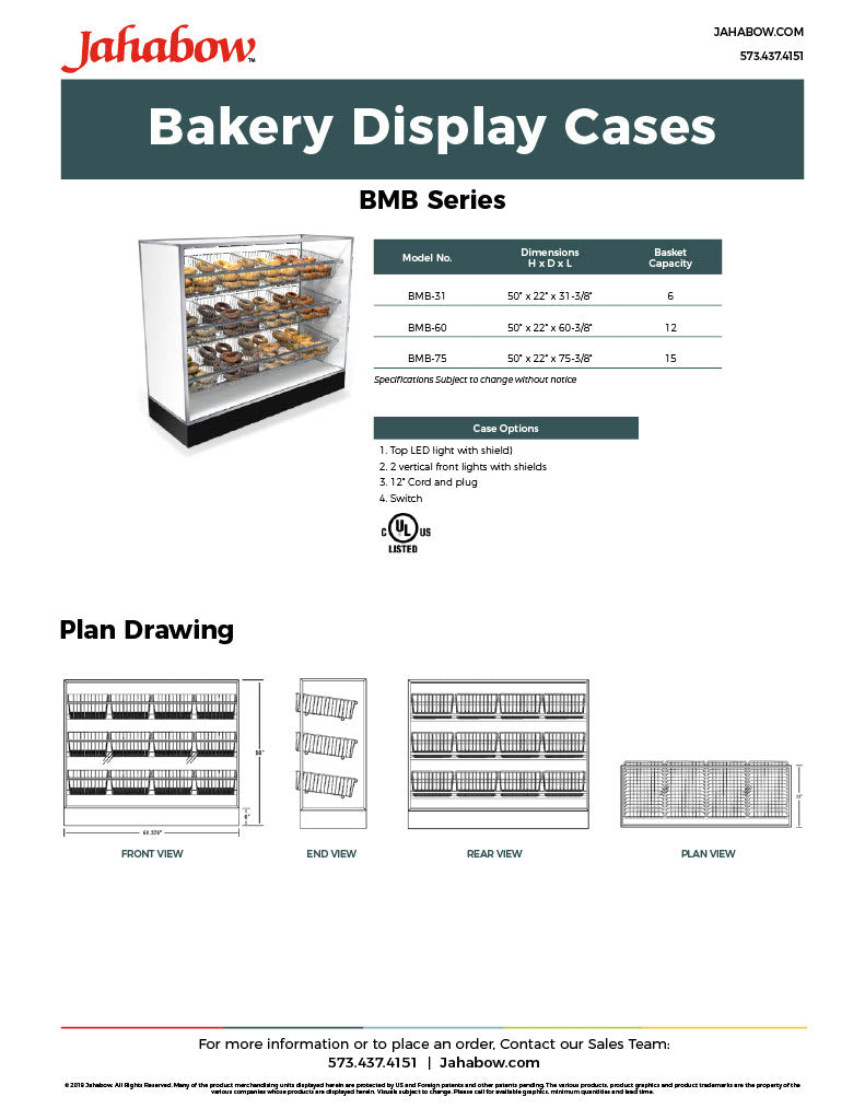 Jahabow BMB Series 31.375"L x 22"D x 50"H Bagel Merchandiser Display Case – Aluminum, Tempered Glass, w/ 3 Fixed Rows, Non-Refrigerated - Donut-Supplies.Com