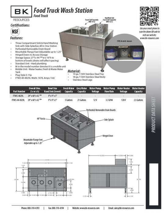 BK Resources Mobile Food Truck Wash Station with Water Heater & Fresh/Gray Water Tanks – All-in-One Portable Sink System - Donut-Equipment.com