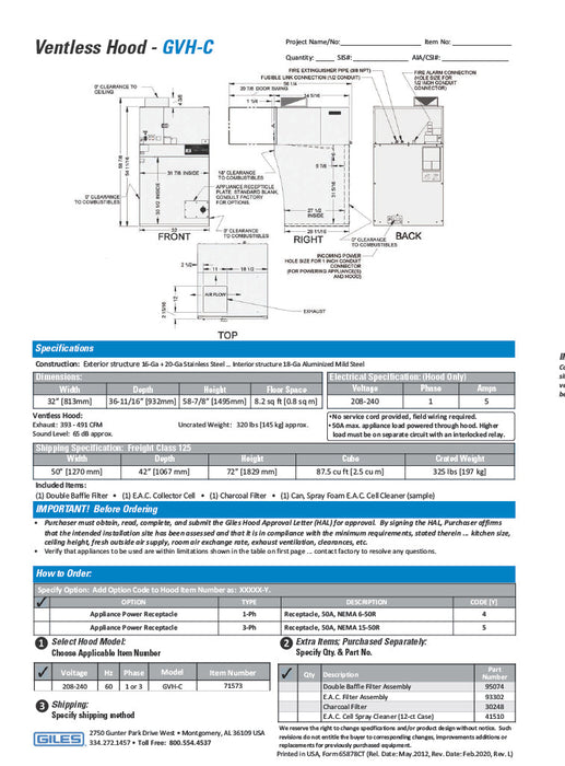 Giles GVH-C Countertop Ventless Recirculating Type 1 Hood System with 1PH Power Receptacle, 208-240V/60Hz/1PH - Donut-Equipment.com